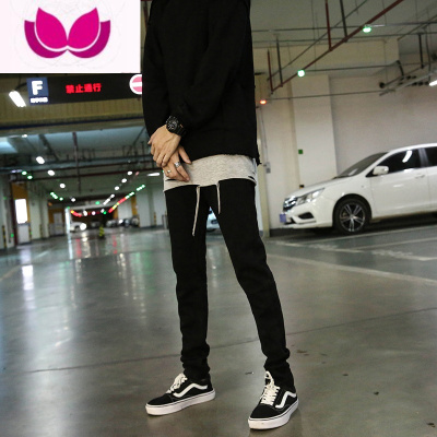 七斓潮牌牛仔裤男士破洞裤黑色美式裤子高街男款小脚裤休闲裤水洗长裤