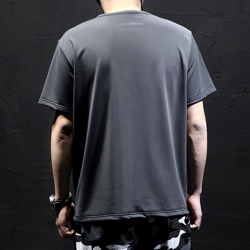 冰丝网眼T恤夏季男宽松运动衫大码男士薄款短袖上衣冰丝凉感