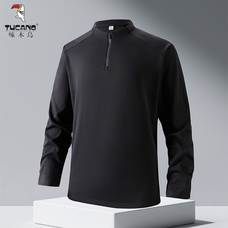 啄木鸟秋冬季新款休闲长袖立领上衣迪桑绒半拉链百搭保暖男款卫衣