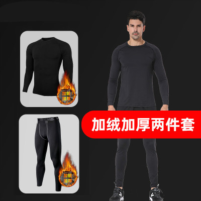 珂卡慕(KEKAMU)紧身裤篮球打底裤男足球跑步运动儿童压缩裤健身裤加绒款-黑色套装/圆领成人/S(推荐身高165-170cm）