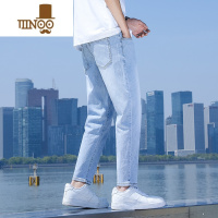 YANXU2023夏季薄款浅色九分牛仔裤宽松男士潮流修身休闲小脚长裤子潮牌