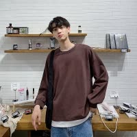 SUNTEK假两件卫衣男长袖潮圆领宽松衣服超火cec色打底长袖t恤卫衣