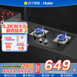 海尔(Haier)燃气灶双灶 天然气灶 家用双灶具 5.2KW大火力 一级能效 瞬燃点火熄火保护煤气灶双灶Q2BE3