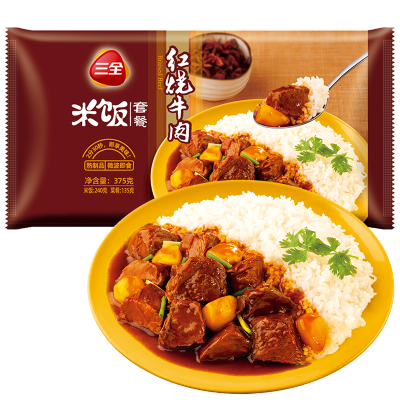 三全微波自热米饭红烧牛肉饭375g*5盒快餐便当方便速食米饭红烧牛肉饭375g