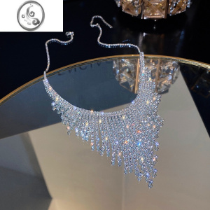 JiMi闪钻流苏项链新款轻奢气质高级感锁骨链女夸张舞台演出礼服颈链 闪钻流苏项链