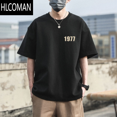 HLCOMAN1977短袖T恤男士ins潮牌上衣服港风夏季宽松上衣半袖体恤