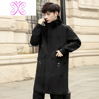 YUANSU秋冬新款休闲风衣男士中长款加绒加棉服韩版潮流帅气学生大码外套风衣