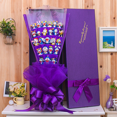 2020热卖蓝胖子机器猫公仔送女朋友闺蜜生日六一6儿童节深紫色24只多啦A梦花束花束高约55CM