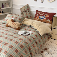 冬季美拉德狗狗棉加绒床上四件套卡通加厚保暖学生宿舍三件套