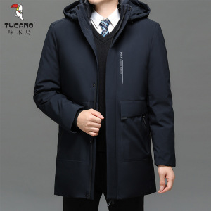 啄木鸟男冬季中长款可拆卸帽子潮酷上衣中老年男装爸爸装加厚外套