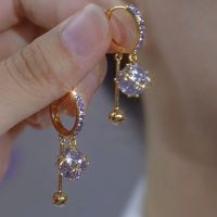 气质紫色钻球流苏耳扣小众设计感耳环2025时尚新款轻奢高级感耳饰送女朋友老婆情人节七夕生日礼物