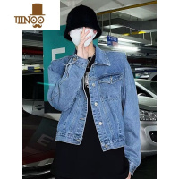 YANXUins美式高街复古压褶垫肩牛仔外套男女 潮牌百搭休闲短款情侣夹克