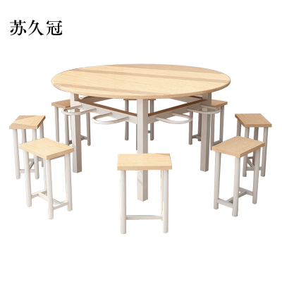 苏久冠餐桌学校食堂小吃店快餐桌椅饭堂橡木色圆桌1200*750[含椅]