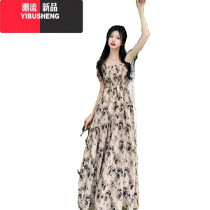 YIBUSHENG连衣裙2024新款气质吊带长裙季度假风仙碎花高腰显廋套头 25.99下单备注编码 均码