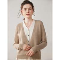 法式复古灰色v领加厚针织衫毛衣外套女秋冬季假两件羊绒开衫上衣