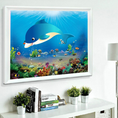 钻石画2019新款绣满钻5D客厅小幅海豚卡通点粘贴砖2018小件十字绣图片色魔方圆钻满钻全贴尺寸图片色