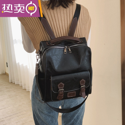 NEWLAKE双肩包包女2021新款复古英伦韩版简约百搭大学生书包女旅行背包潮