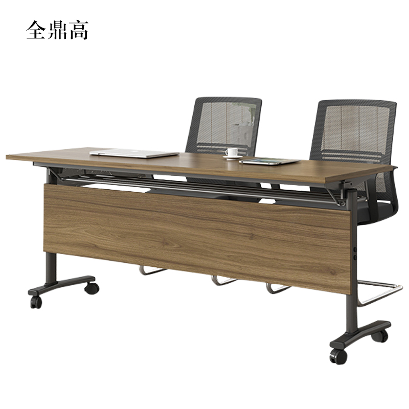 全鼎高折叠培训桌简约双人桌子带轮双层会议桌长1400mm宽500mm高750mm不含椅