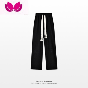 七斓ins国潮牌街头抽绳松紧腰休闲裤子男装夏季新款宽松直筒阔腿裤女