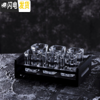 三维工匠家用创意玻璃啤酒杯 洋酒杯白酒杯一口杯 小号四方杯酒具套装 黑色木质6孔四方杯(65)