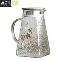 三维工匠冷水壶玻璃可高温北欧创意大容量家用水壶锤纹凉水壶套装加厚防爆 1.8梅花壶单壶(4-6人用)
