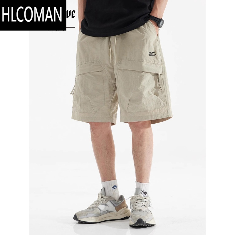 HLCOMAN美式潮牌工装短裤男士宽松大码夏季薄款冰丝休闲裤胖子速干五分裤