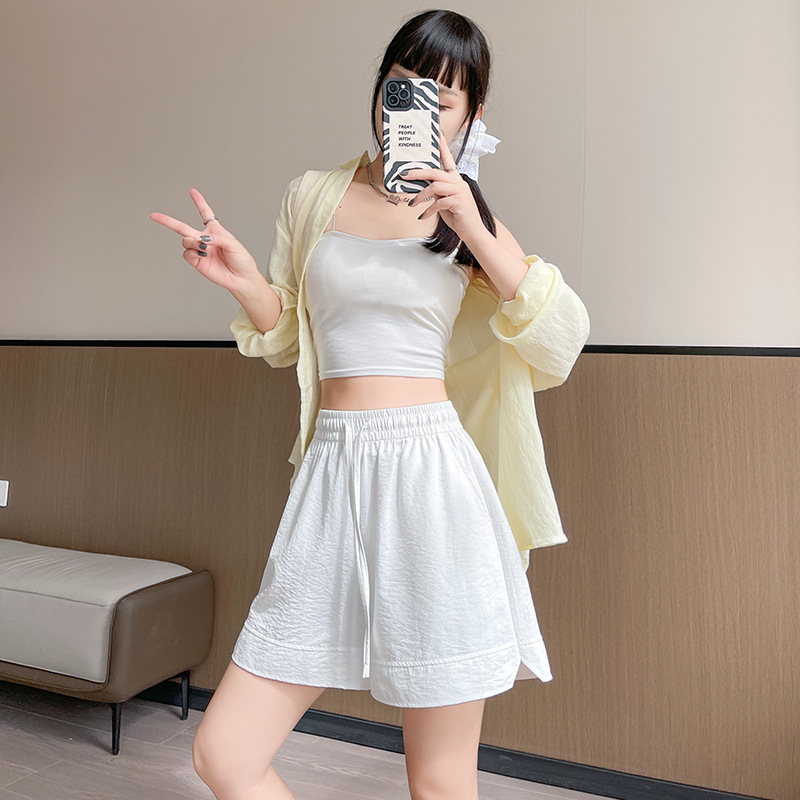 白色运动短裤女外穿夏季薄2025新款冰丝山本阔腿五分裤小个子中裤