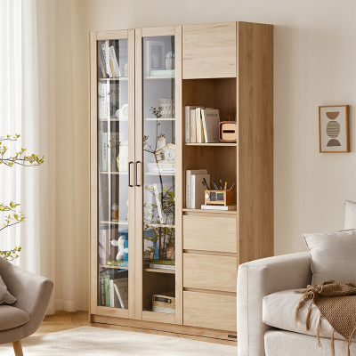 全友家居简约原木风书房家具大容量分区书柜储物柜