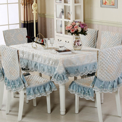 凡轩田园长方形餐桌布套装餐椅套椅垫欧式茶几台布圆桌布布艺现代简约