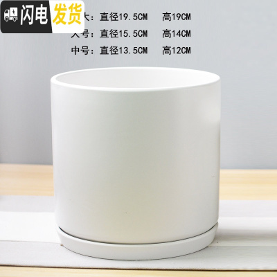 三维工匠白色简约花盆陶瓷大号特大号带托盘吊兰绿萝多肉花盆 直亚光白 中等花盆容器