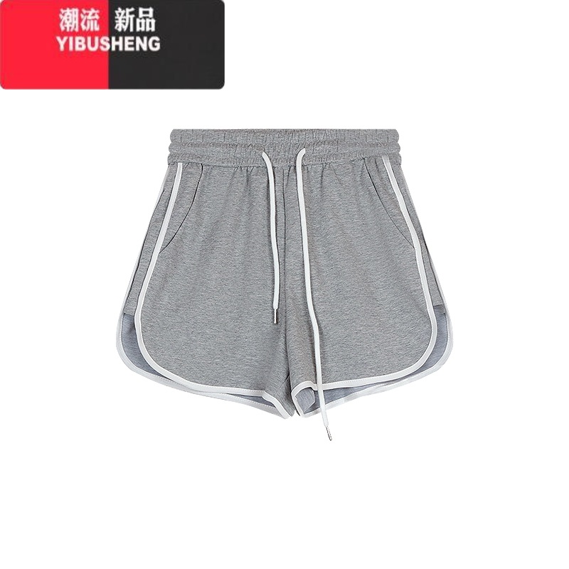 YIBUSHENG灰色短裤女休闲裤热裤季松紧腰宽松阔腿裤运动裤子百搭五分裤潮