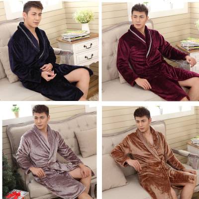 长款睡袍男秋冬季款长袖睡衣男士浴袍浴衣大加厚码家居服男