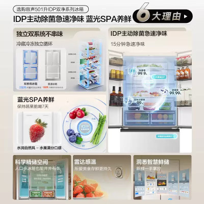 容声501升十字门冰箱对开四门IDP双净双系统风冷无霜变频家用[501升级款]BCD-501WD3FPZ