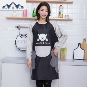 围裙家用厨房可擦手时尚女防水防油男士长袖罩衣工作服大人反穿衣 三维工匠