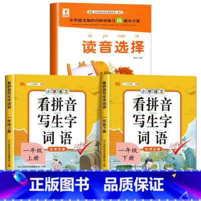 3册:读音选择+看拼音写生字词语1上下 [正版]读音选择 一年级生字注音专项训练 小学生汉语拼音拼读练习本人教版 1年级