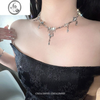 JiMi/氛围感冰钻水滴闪光项链百搭气质小众设计锁骨链颈链