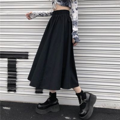黑色半身裙女2021夏中长款高腰ins风百褶a字小黑裙日系美泽韵