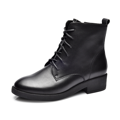 金猴（JINHOU）秋冬女士高帮系带日常休闲低跟女马丁靴Q45088A