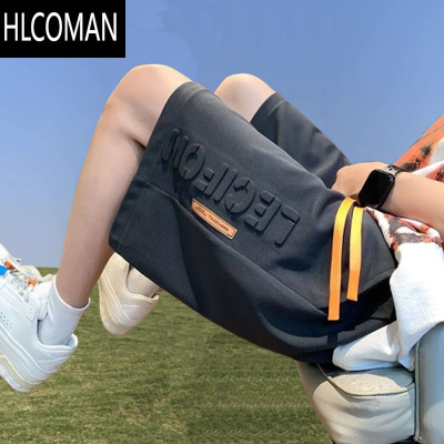 HLCOMAN冰丝透气短裤男士夏季潮牌字母压花五分休闲裤子男青少年运动中裤