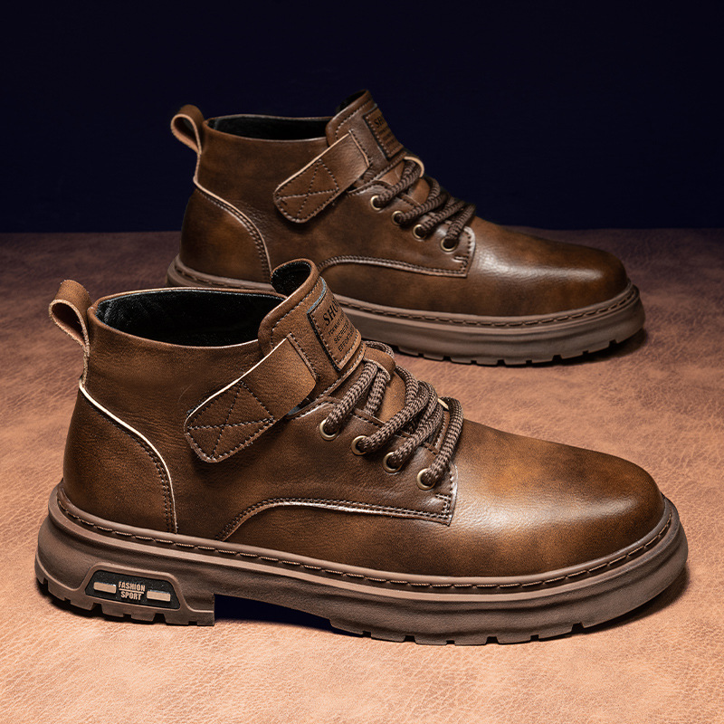 秋季上新男士魔术贴复古马丁靴增高厚底英伦机车男士短靴百搭男鞋