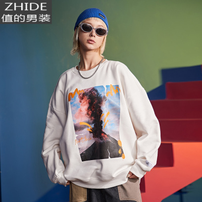 SUNTEK日系原宿风卫衣男宽松大码oversize套头衫国潮春秋加绒加厚情侣装卫衣