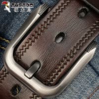 啄木鸟牛皮皮带男真皮青年腰带休闲针扣头裤带男纯手工真皮层压花