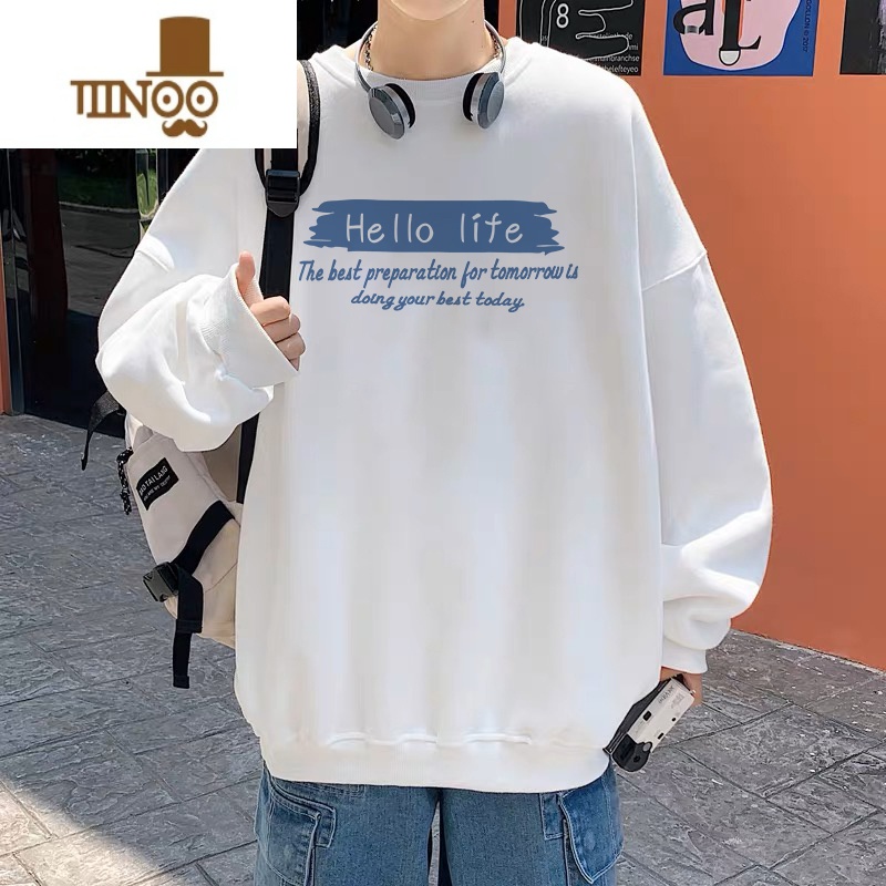 YANXUins潮牌春外套美式圆领卫衣男oversize无帽大码上衣服加绒