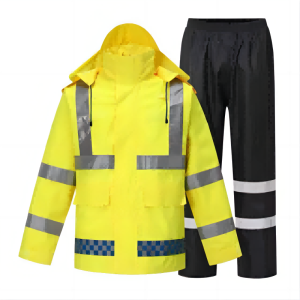 反光雨衣雨裤套装 分体式 荧光黄绿成人双层 交通服安全交通环卫雨衣