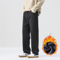 美式复古休闲裤男款秋冬款潮牌宽松直筒阔腿长裤加绒男款垂感裤子