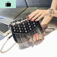 包包女2020春夏新款潮韩版百搭单肩斜挎包链条迷你小包铆钉流苏包NEW LAKE女士单肩包