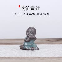 创意田园古风陶瓷牧童骑牛童子小摆件人物花宠植物盆造景桌面摆设 三维工匠 童子放牛(哥窑)