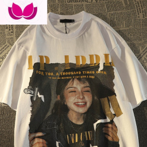 七斓美式复古oversize短袖t恤女男夏季宽松ins欧美风潮牌半袖上衣