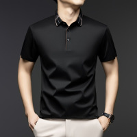 2025新款夏季含桑蚕丝翻领短袖T恤男中青年商务半袖polo衫上衣男