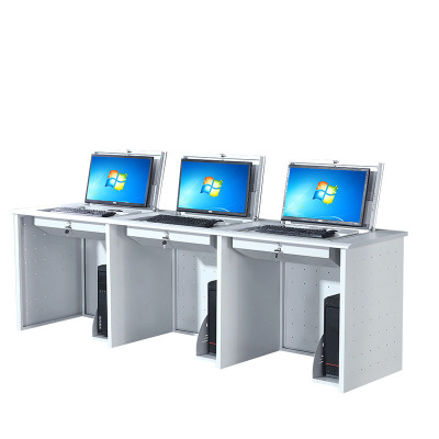 晋舰 翻转桌隐藏式多媒体电教室机房电脑桌嵌入式课桌 040三人位